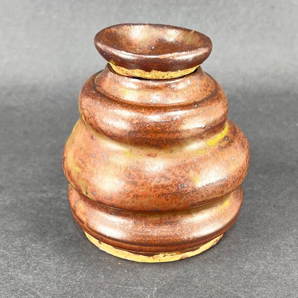 Bee Hive Handcrafted Stoneware Pottery Brown Glazed Honey Jar Pot Lid Folk Art - Picture 11 of 15